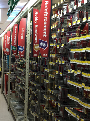 aisle of misc hardware - hinges, fasteners, etc.